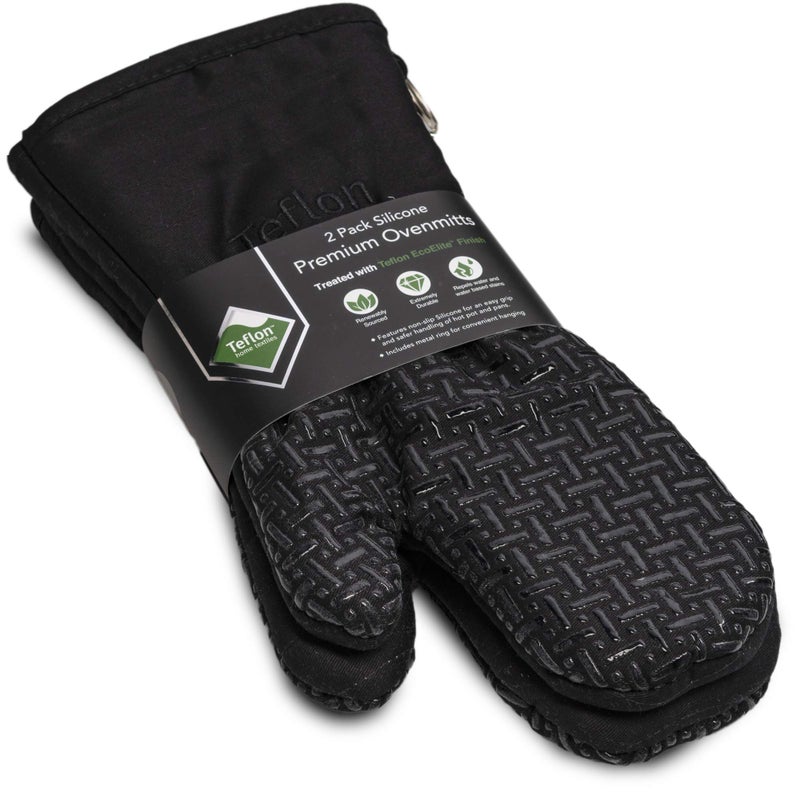 Xlnt Extra Long Oven Mitts (Black) | Teflon EcoElite Water Repellent | Heat Resistant for Oven Cooking, Grill & BBQ | Non Slip Gloves with Teflon EcoElite Finish, Cotton Lining & Hanging Loop - Image 3